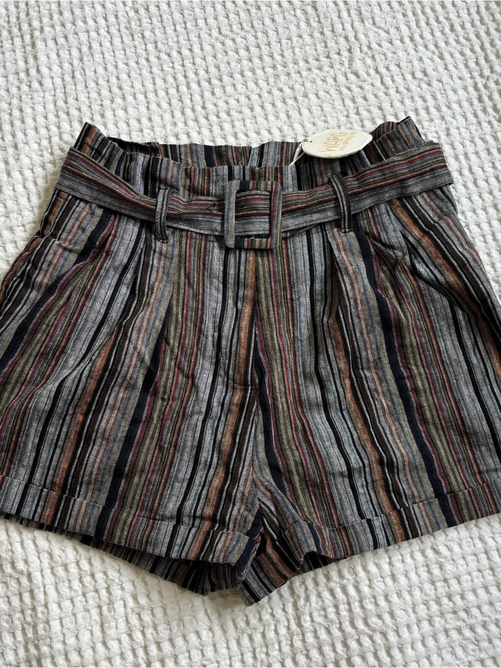 High-Waist Striped Belted Shorts in Multicolor